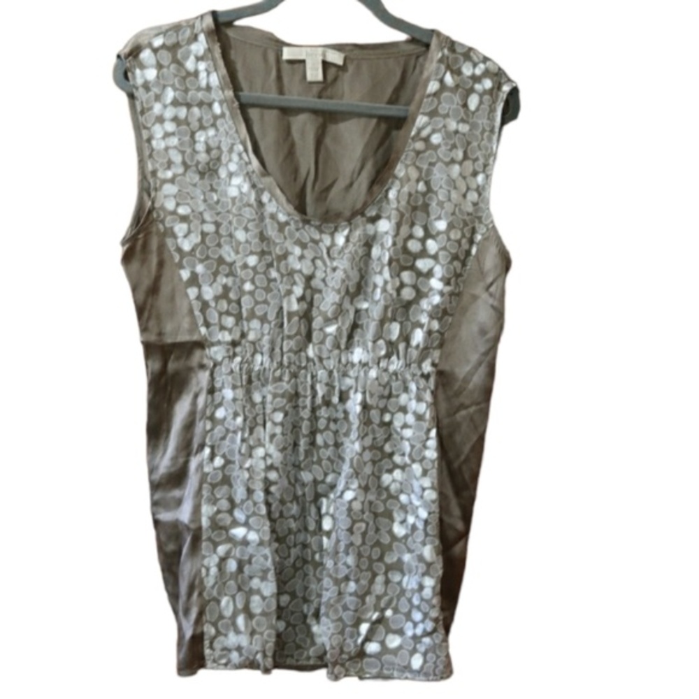 Banana Republic Heritage Collection Silver Gray Pebble Print Top Spots Top LG